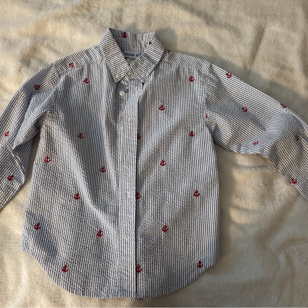 Kelly's Kids Blue and Red Button Down Shirt with Classic Collar